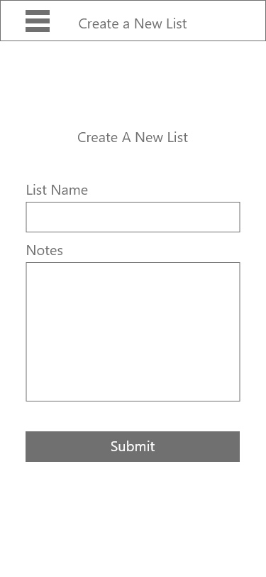 Wireframe Create a New List Page